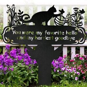 Waterproof Metal Baked Enamel Cat Memorial/ Headstone Garden Sign
